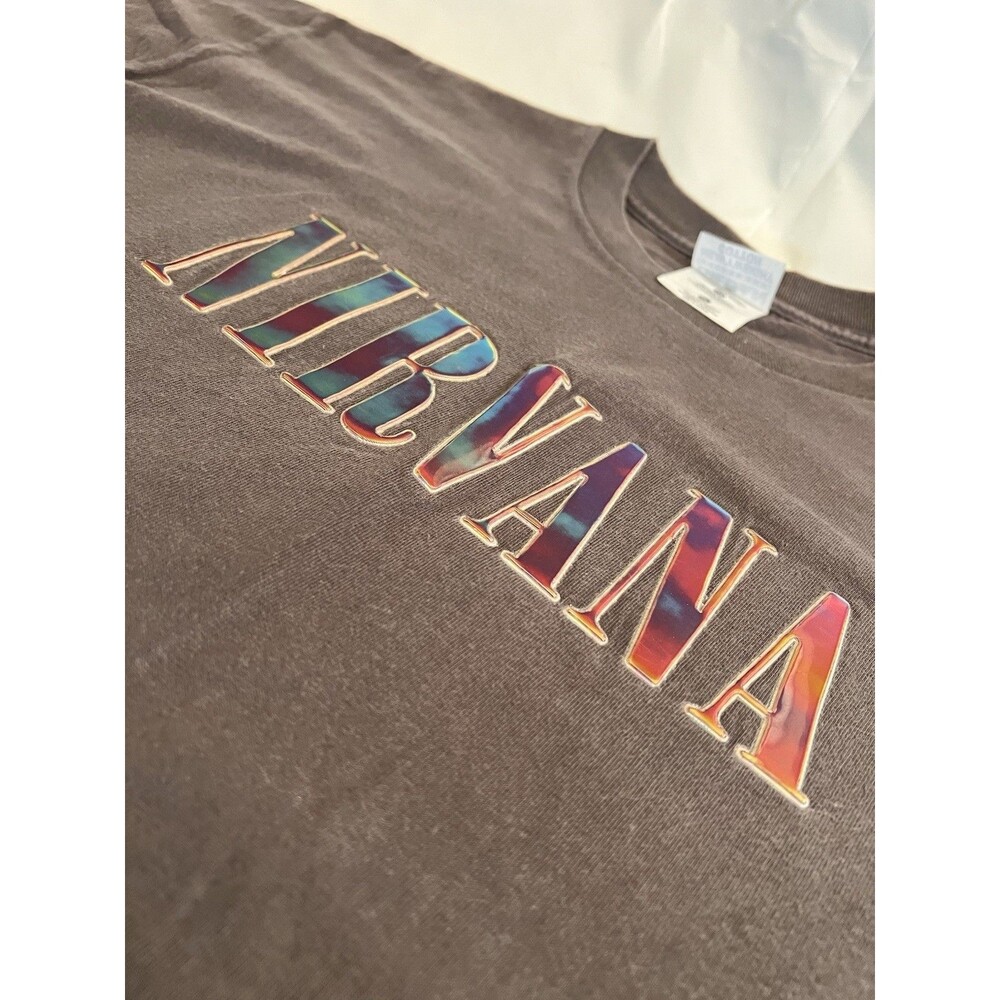 Nirvana Vintage 90s T-Shirt Gray XL RareHolographic Puff Letter Cobain Grunge